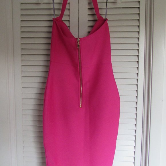 Hot Pink, Halter Medi with Ruffled Hem and Zipper, - Picture 1 of 5